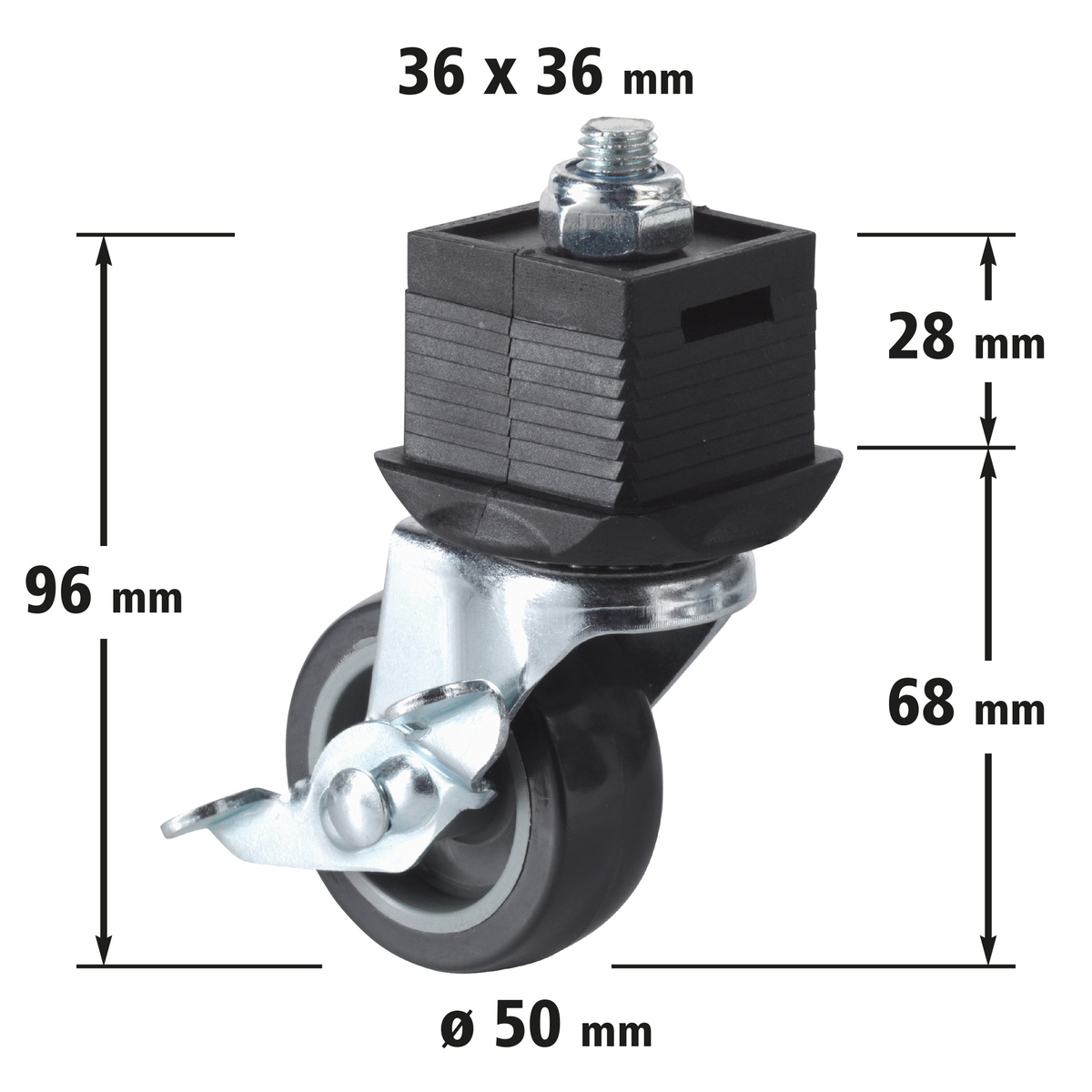Foot with Caster and Brake, Steerable