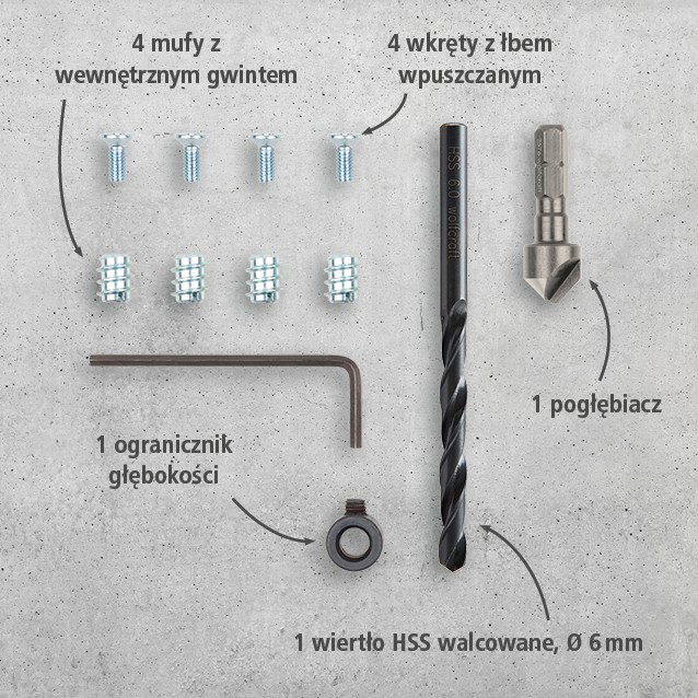 Repair Set for Cup Hinge – Cabinet Side, 11 Pcs. (pl)