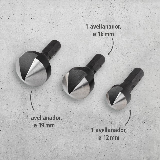Tool Steel Countersink Set 3 Pcs., Hexagon Shank (es)